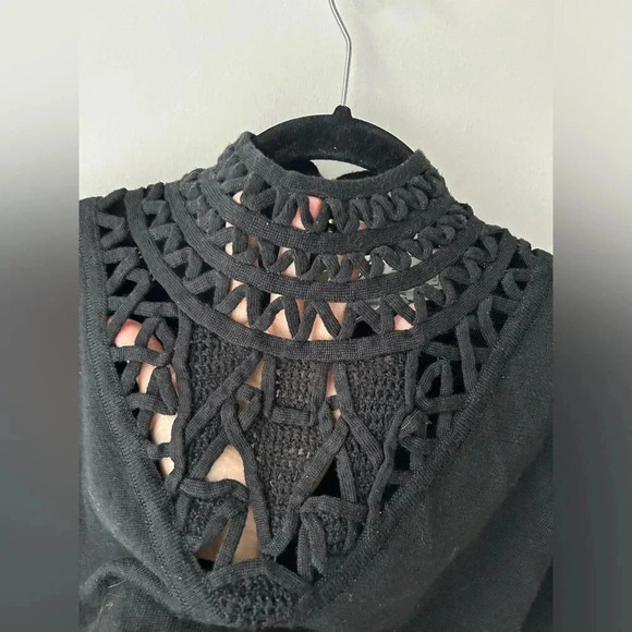 Vintage Spanner Lace Turtleneck Black Victorian Crochet Neck Wool Blend Top - Picture 4 of 10